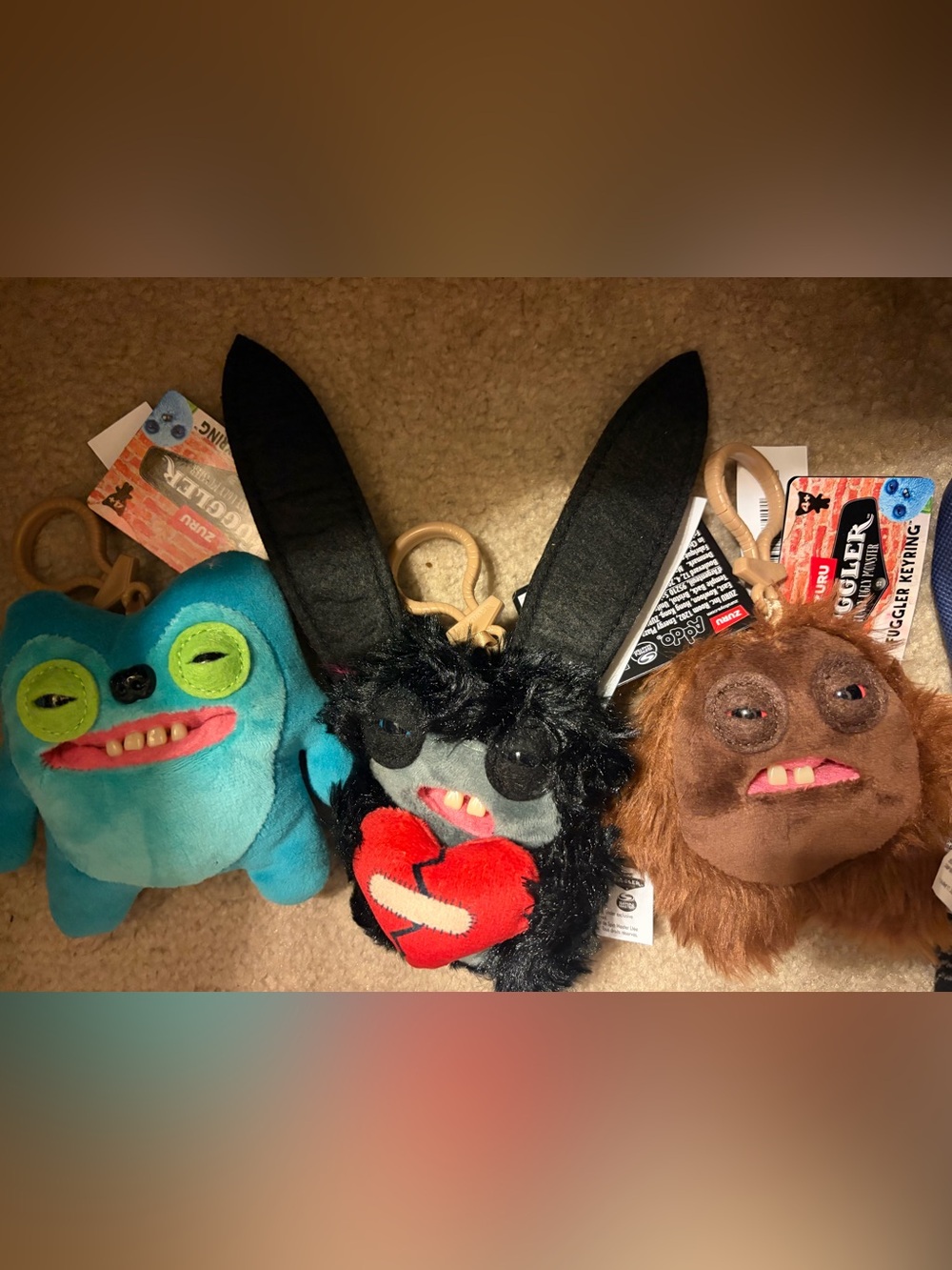 Kids fuggler Plush Monster Keychain - Black Fur with Red Heart bundle